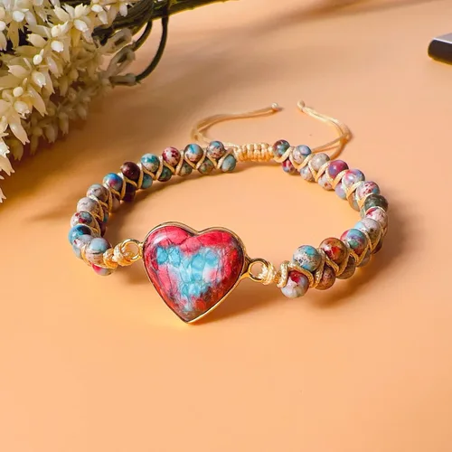 Vista 6 de Pulsera de corazón de jaspe con texto en inglés To My Granddaughter Love You Forever (To My Granddaughter Love You Forever), pulsera de cuentas