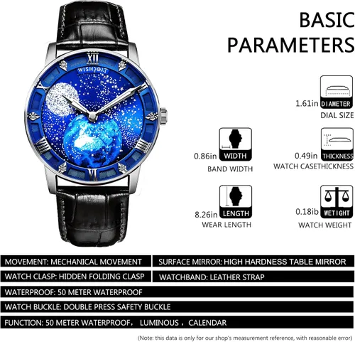 Vista 9 de WISHDOIT Relojes mecánicos automáticos para hombre acero inoxidable impermeable cuerda automática cielo estrellado reloj de lujo para hombre