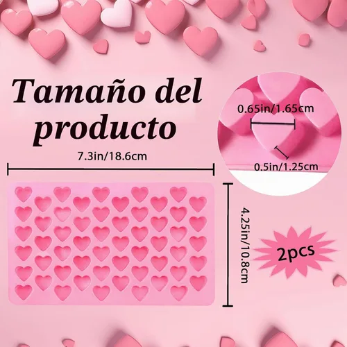 Vista 2 de 2 moldes de silicona con forma de corazón, moldes de gomitas, silicona antiadherente de grado alimenticio, para hornear caramelos de chocolate