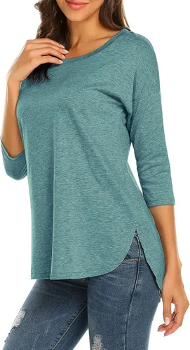 Vista 4 de Sherosa Camiseta casual de manga 34 con cuello redondo para mujer