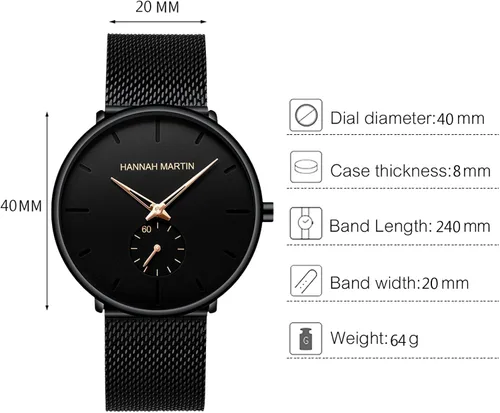 Vista 5 de Reloj de pulsera ultrafino negro para hombre, vestido impermeable de moda, correa de acero inoxidable