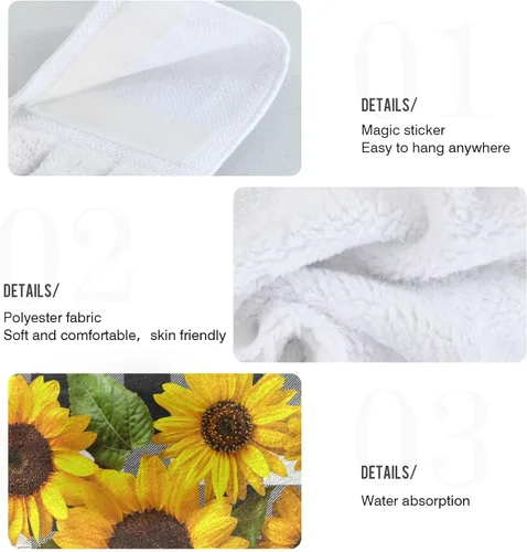 Vista 4 de ALAZA Juego de 2 toallas de cocina colgantes con diseño de girasol amarillo y negro, blanco y negro, juego de toallas de mano, paños absorbentes