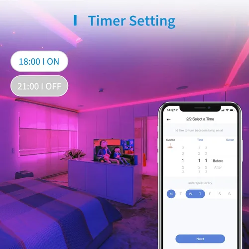 Vista 5 de Tiras de luces LED Meross funcionan con Apple HomeKit, tira LED inteligente RGB 5050, compatible con Siri, Alexa y Google y SmartThings