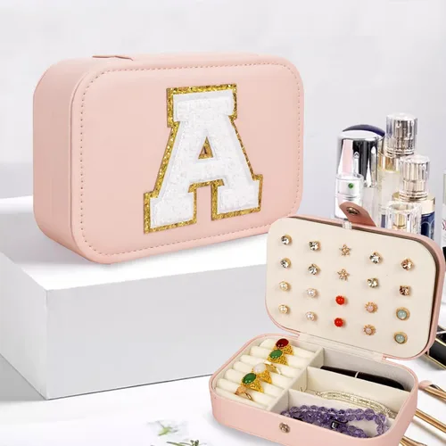 Vista 4 de ChezMax Joyero personalizado, organizador de joyas con inicial, regalos esenciales de viaje para mujeres, mamá, amigas, regalos de cumpleaños