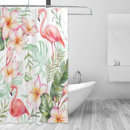 Vista 28 de MNSRUU Fabric Shower Curtain, Flowers and Butterflies Pink Waterproof Polyester Curtains with Hooks for Home Bathroom Decorative