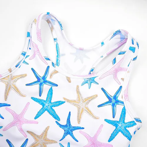 Vista 4 de JerrisApparel Traje de baño de dos piezas para niñas de verano con boyshort, diseño de tankini estrella de mar aqua