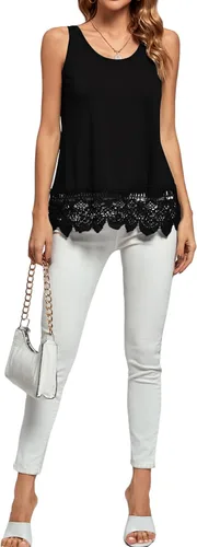 Vista 6 de LYANER Blusa sin mangas con dobladillo de encaje para mujer, cuello barco, sin mangas, con corte holgado