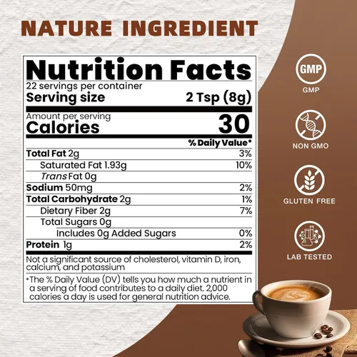 Vista 2 de Café de hongos con cacao en polvo, mezcla de café instantáneo de hongos moca Suplemento de 10 hongos, coco y MCT, apoya la concentración