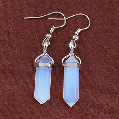 Vista 3 de Juego de pendientes colgantes con cristales de curación y cristales hexagonales de cuarzo natural para mujeres y niñas, piedras de cuarzo natural