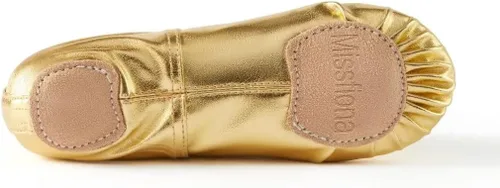 Vista 4 de Zapatillas de ballet de cuero con lunares para el vientre, zapatos de danza con suela dividida para gimnasia y yoga