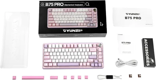 Vista 9 de YUNZII Teclado mecánico inalámbrico B75 PRO, diseño del 75 % con perilla, estructura personalizada de junta de intercambio en caliente
