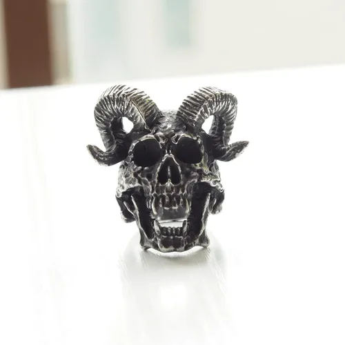Vista 4 de ZMY Home Demon Head Skull Ring Big Horned Stainless Steel Biker Jewelry Ring Men
