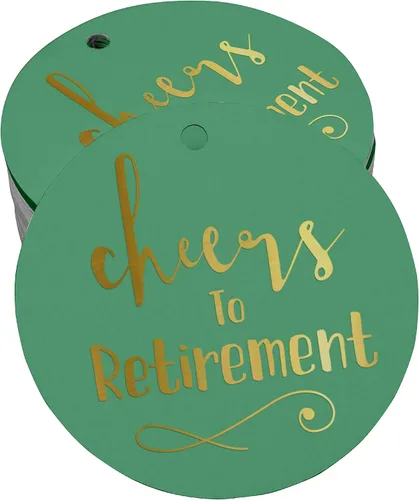 Vista 23 de Etiquetas de papel para colgar con texto en inglés "Cheers to Retirement Wall" (50 unidades)
