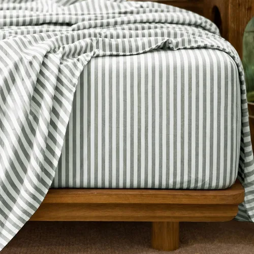 Vista 17 de MooMee Sábana bajera ajustable únicamente, 100% algodón lavado con textura tipo lino, transpirable, duradera, suave, cómoda, bolsillo profundo se