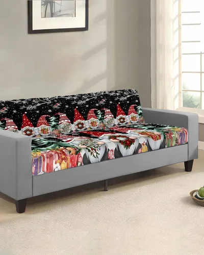Vista 2 de Fundas de cojín elásticas negras para sofá de Navidad, seccional/individual/L/T, funda protectora para muebles con parte inferior elástica, gnomos