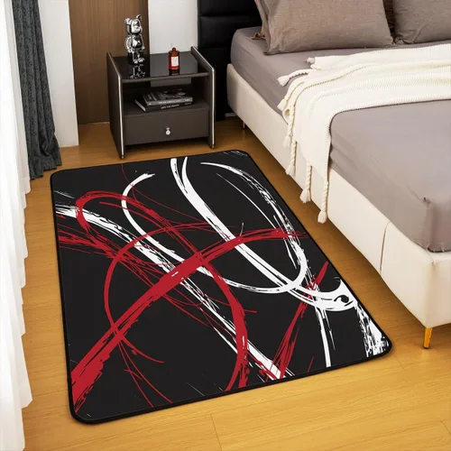 Vista 4 de Alfombra decorativa de color rojo y gris, negro, blanco, para niños, moderna, abstracta, geométrica, de 3 x 5 pies, para mujeres y hombres, alfombra