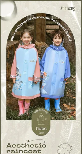 Vista 8 de Poncho de lluvia con capucha para niños y niñas, impermeable y duradero para exteriores, impermeable Azul 1