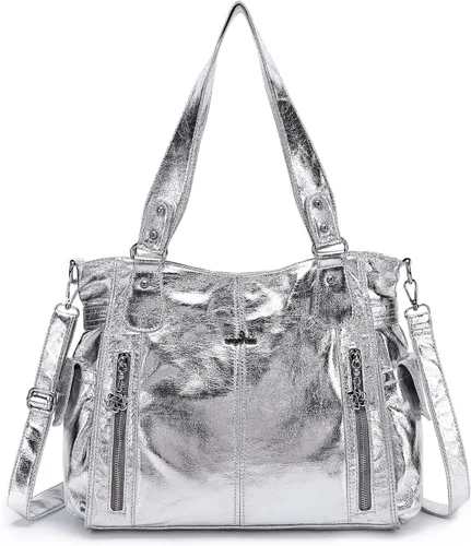 Vista 8 de Angel Kiss Bolsos para mujer con tiras en la parte superior, bolso estilo Hobo, bolsas de hombro espaciosas y casuales, cartera estilo Tote de PU