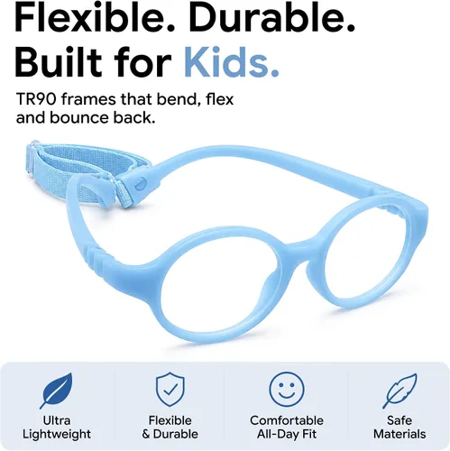 Vista 2 de Baby Glasses 0-1 Year - XXS Round Infant Glasses with Strap 38-14-120 - Clear Newborn Spectacles for Prescription
