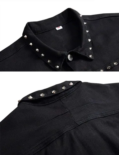 Vista 2 de LifeHe Chalecos de mezclilla sin mangas con solapa y cremallera punk para hombre