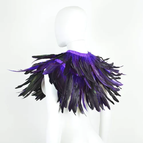 Vista 4 de Feather Shawl for Women - Crow Feathers Collar Halloween Swan Cape Maleficent Witch Costume Accessories