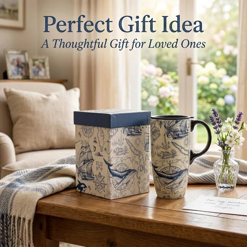 Vista 7 de Topadorn Taza de Café de Cerámica Taza de Viaje Regalo con Tapa de 17 onzas, Taza de Té Alta de Porcelana con Asa para el Hogar y la Oficina, Taza