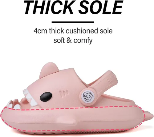 Vista 4 de Sandalias de tiburón para niños, pantuflas de tiburón para niños y niñas, sandalias de almohada con suela gruesa, suaves y antideslizantes