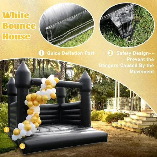 Vista 8 de Casa inflable negra para decoración de Halloween al aire libre, fiesta, patio, boda, castillo inflable de PVC para niños con soplador