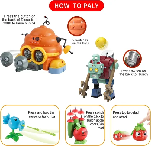 Vista 6 de ROLOSO Plantas y Zombis - Figuras de Juguetes vs Lanzaguisantes - Favores de Fiesta, Decoraciones de Cumpleaños, Suministros, Juego de Peluche Serie