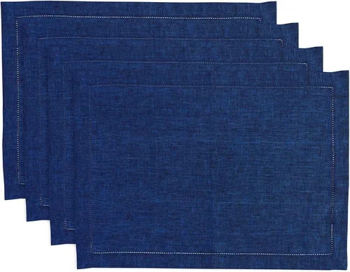 Vista 9 de Solino Home Juego de 4 manteles individuales de tela de lino 100 % puro con vainica, color borgoña cambray, 14 x 19 pulgadas, manteles individuales