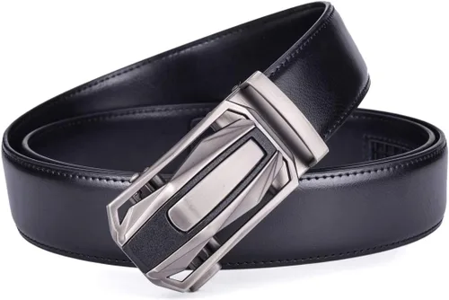 Vista 3 de Cinturones de cuero para hombre, correa de vestir de trinquete con hebilla intercambiable, azul, negro