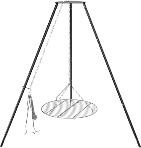 Vista 8 de Bruntmor - Soporte de cocina para fogata, parrilla para utensilios de cocina, horno holandés Bruntmor patas plegables ajustables con ganchos