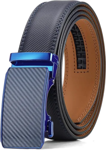Vista 13 de SENDEFN Cinturón de cuero para hombre, con hebilla de trinquete automática, cinturón casual de 1 3/8 pulgadas de ancho, ribete ajustable