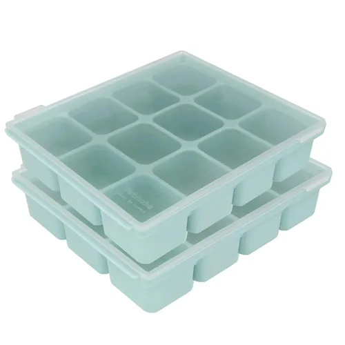 Vista 8 de Bandeja de silicona para congelador, cubos de almacenamiento de comida para bebé con tapa a clip, congelar comida para bebé, sopas, purés, hielo