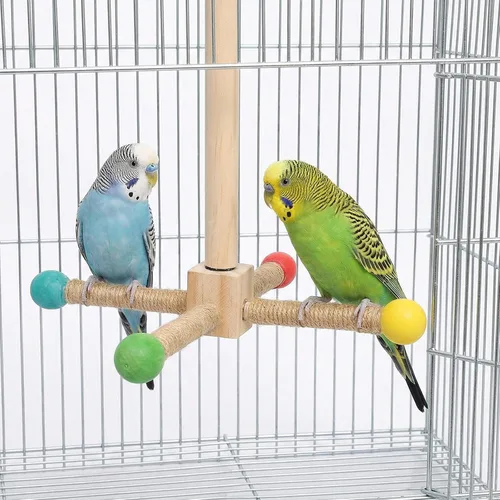 Vista 5 de 1 unids Bird Stand Perch Toy Interactivo Madera y Cuerda de Cáñamo Perca Enriquecimiento Ejercicio para loros pequeños medianos Fácil de instalar