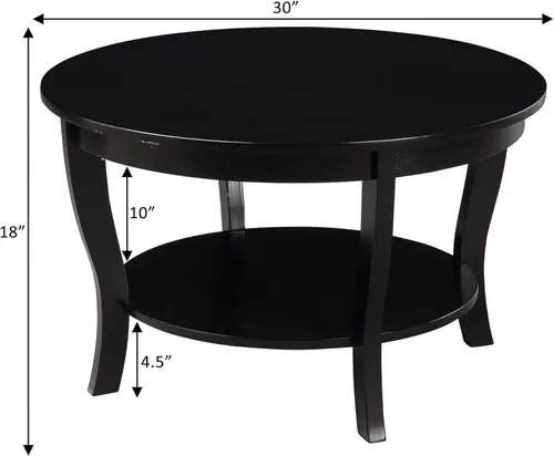 Vista 7 de HomeStock Global Greatness - Mesa auxiliar redonda con estante, acabado de madera, mesa de estilo clásico de transición, estantería espaciosa de dos