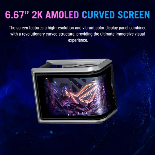 Vista 3 de ASUS ROG RYUO IV 360 ARGB con pantalla AMOLED curvada móvil de 6.67 pulgadas que admite video de efecto 3D o estadísticas de sistema