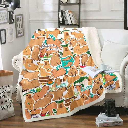 Vista 11 de Erosebridal Manta de Capybara de dibujos animados de 40 x 50 pulgadas para niños, bonita manta de vellón marrón Capybaras para niños y niñas, manta