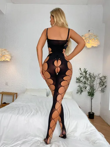 Vista 6 de Walang Lip Body sexy de malla para mujer, lencería de red elástica, body de una pieza transparente