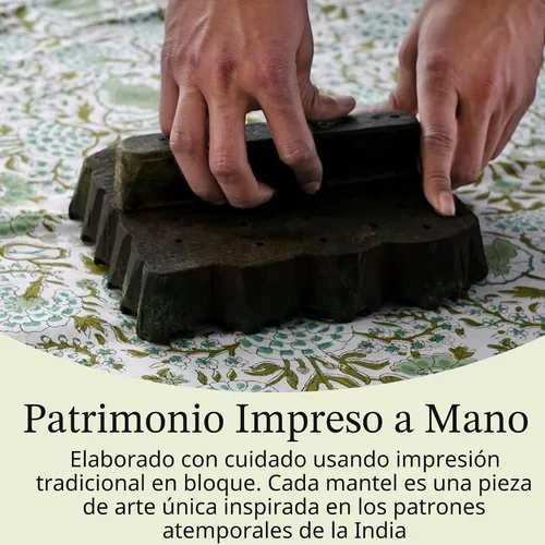 Vista 5 de CPC - Mantel cuadrado 100% algodón, 60 x 60 pulgadas, estampado de bloques indios, mantel para bodas, primavera/verano, barbacoa, verde ágata