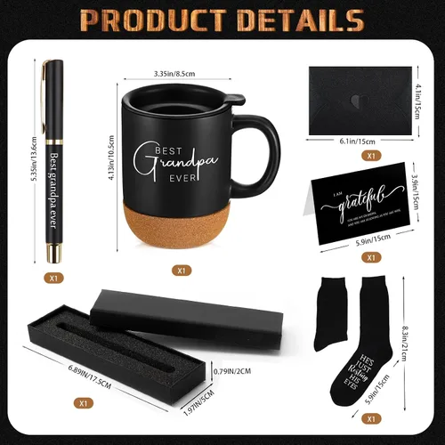 Vista 2 de ReliThick Juego de 6 regalos para el mejor abuelo para hombres, regalos del día del padre, regalos del abuelo, 13.5 onzas, tazas de cerámica