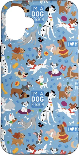 Vista 23 de Disney Funda azul para iPhone 17 con texto en inglés "Dogs I'm a Dogperson