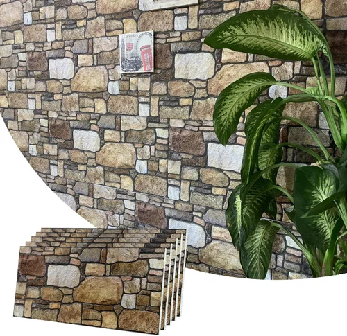Vista 24 de Dundee Deco Paneles de pared 3D: revestimiento de pared marrón cobre con aspecto de piedra sepia, revestimiento de espuma de poliestireno