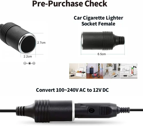 Vista 4 de Adaptador de corriente de CA a CC de 12 V, 5 A, 60 W, 100-240 V a 12 V, convertidor de enchufe para encendedor de cigarrillos de automóvil, fuente