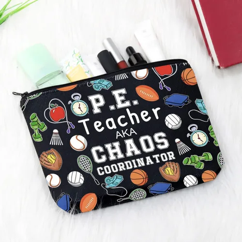 Vista 5 de P.E. Teacher Chaos Coordinator - Bolsa con cremallera para educación física, regalo para profesores, gimnasio, regalo para profesores, regalo