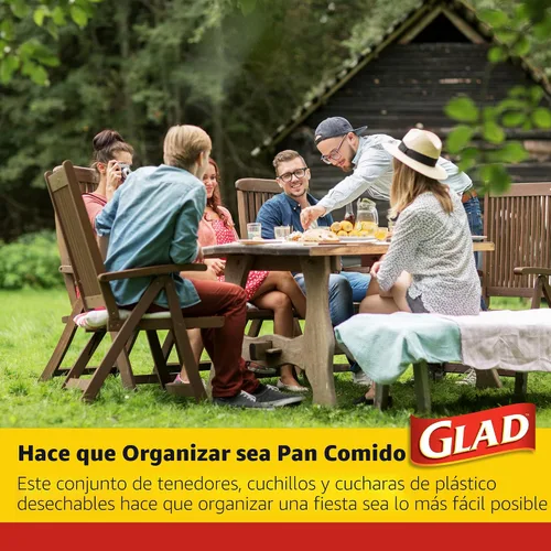 Vista 5 de Glad Juego de cubiertos desechables transparentes con tenedores, cuchillos y cucharas de plástico resistente, utensilios de plástico reutilizables
