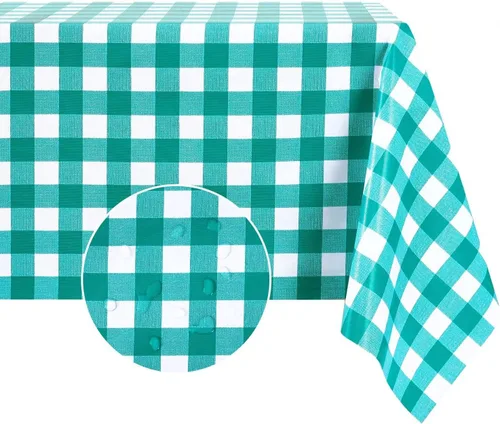 Vista 8 de Romanstile Mantel rectangular de vinilo, 100% impermeable, mantel de plástico a cuadros de búfalo, resistente y lavable para exteriores, campamento
