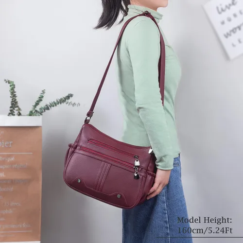 Vista 2 de Bolso bandolera de piel sintética suave para mujer, bolso cruzado con múltiples bolsillos, bolso cruzado mediano espacioso a la moda con asa superior