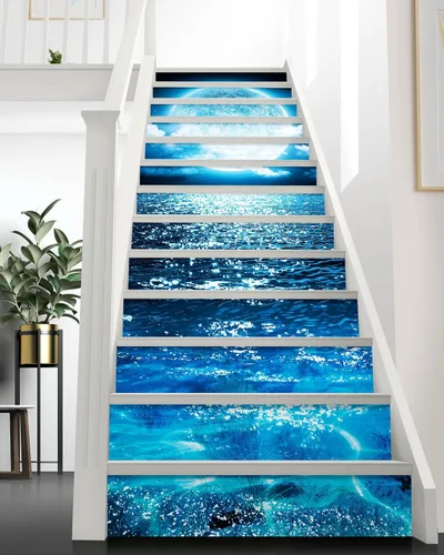 Vista 8 de FLFK Calcomanías para escaleras - Adhesivos para escaleras, Calcomanías autoadhesivas para escalones de Sunrise Coast, para decoración del hogar