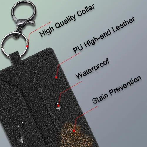 Vista 6 de Tarjetero de piel auténtica con llavero Funda protectora dura para tarjeta de llave, con llavero de metal seguro, compatible con la mayoría